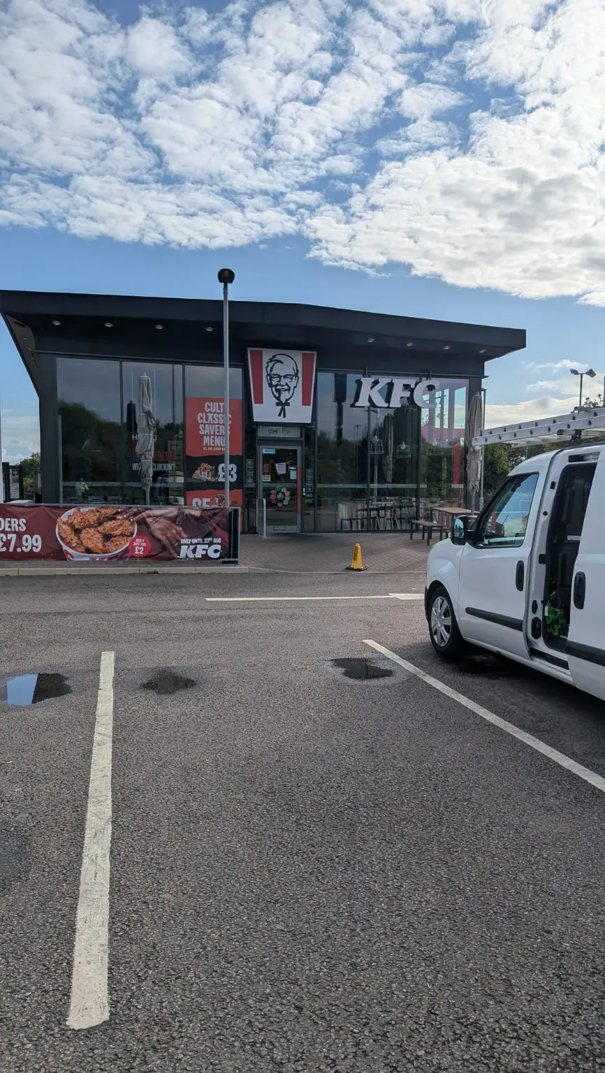 Commercial window cleaning visit at KFC restaurant premises