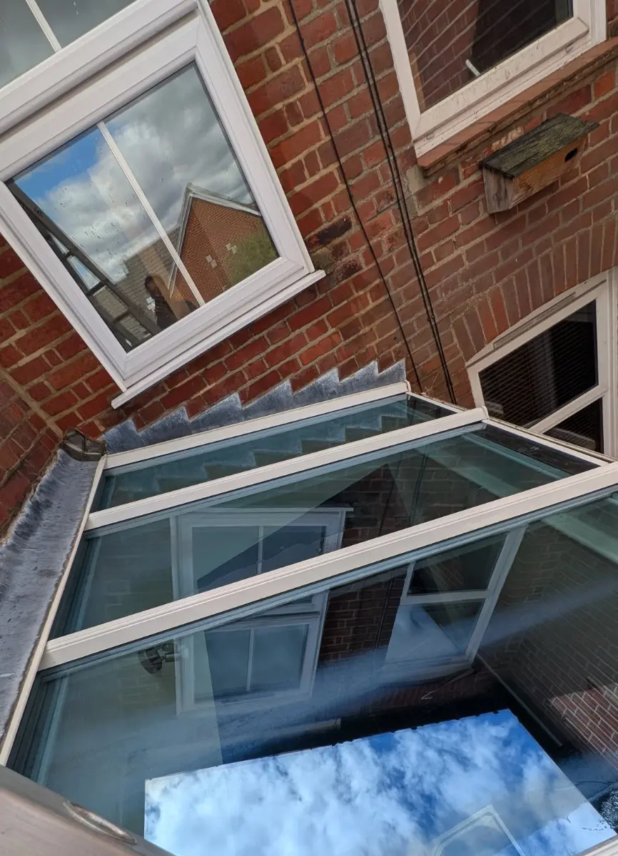 Conservatory glass roof after professional exterior cleaning