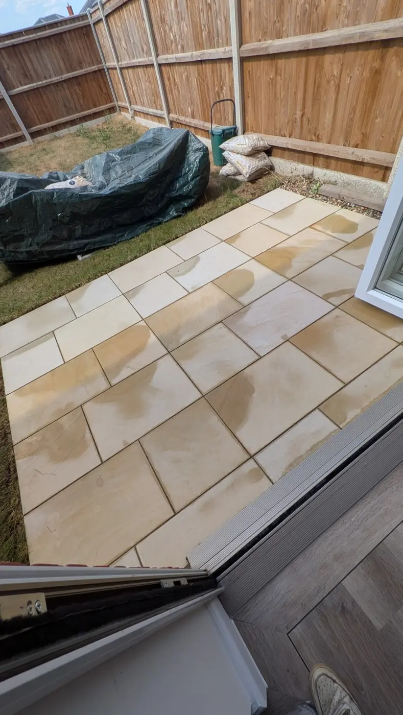 Sandstone patio after professional pressure washing